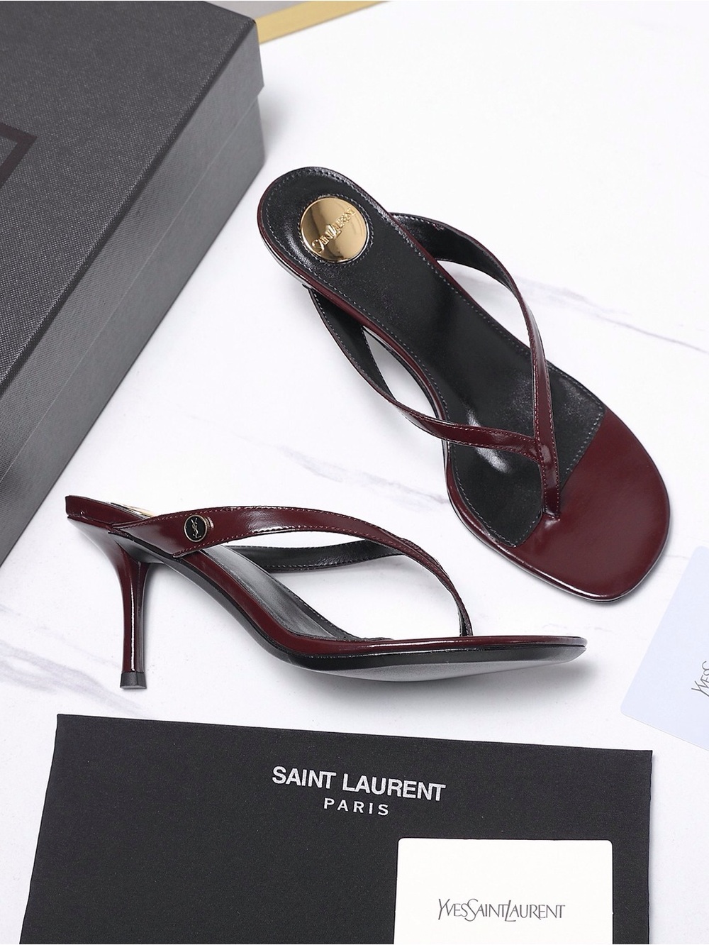 Saint Laurent Burgundy Patent Leather Slingback Heels